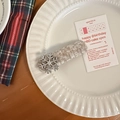Elegante fermaglio per capelli in maglia con fiocco di neve argentato e perle - Rettangolo (D-4863-1) / Bianco