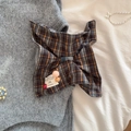 Classic plaid fabric hair scrunchie with cute beads on minimalist knit background - Blue and Brown Plaid Style (D-5585-1)