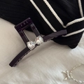 Pinza per capelli in acrilico viola scuro con strass a cuore in design a fiocco - Molla per Capelli Piccola con Fiocco di Strass (D-5575-2)