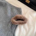 Detail shot of the plush brown faux fur trim and grey knitted fabric texture on the hair clip - Cloud Shape / Dark Coffee