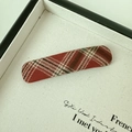 French vintage hair clip featuring red plaid corduroy fabric in a rectangular shape - Rectangular Red Plaid
