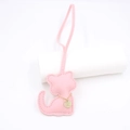 Detail of pink PU leather cat bag charm with decorative gold chain and stitching - Lanyard Cat / Pink