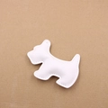 Detail of a white leather Schnauzer dog charm with premium stitching on brown background - White