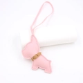 Pink faux leather French Bulldog bag charm with handcrafted stitching and metal collar - Pink