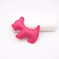 Detailed view of pink leather Schnauzer bag charm with precise stitching and hanging hole - Rose Red