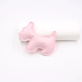 Close-up of pink PU leather dog-shaped charm with neat stitching details and 3D filling - Light Pink