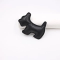 Minimalist black leather dog bag charm in Schnauzer puppy shape with stitched edges - Black