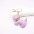 Detailed view of purple leather dog keychain with gold lobster clasp and fine stitching - Taro Purple