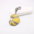 Patchwork leather croissant bag charm with yellow accents and handmade stitching - Grey Yellow