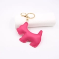 Detail of rose red leather Scottie dog keychain with gold metal clasp and premium stitching - Rose Red