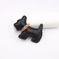 Handcrafted black lychee grain leather Scottie dog charm with gold metal buckle detail - Black