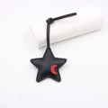 Star-shaped black faux leather bag charm with red crescent detail and fine stitching - Goodnight Star / Black with Red Moon