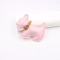 Detail of pink faux leather schnauzer bag charm with stitching and gold buckle - Light Pink