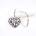 Leopard print heart leather pendant with knotted lanyard for bags and accessories - White