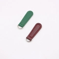 Detailed view of DIY PU leather zipper pulls and bag pendants with silver D-rings - Long Green Silver Buckle