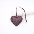 Detailed view of burgundy leopard print heart charm with high-quality stitching - Purplish Red