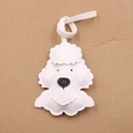 Detail of white leather teddy dog bag charm with stitching and black embroidery - White