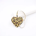 Leopard print heart leather charm pendant with yellow stitching for bags and keys - Yellow