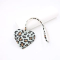 Leopard print heart-shaped leather bag charm with mint green base and knotted lanyard - Mint Blue