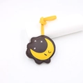 Creative moon and cloud leather bag charm with hand-stitched details and yellow lanyard - Brown