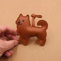 Cute brown leather puppy bag charm with fine stitching and carry strap attachment - Brown