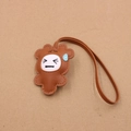 Brown leather luggage tag with funny cartoon face embroidery and adjustable strap - Grass Coffee