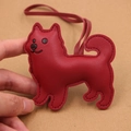 Red lychee pattern leather dog charm with matching hand-stitched lanyard detail - Burgundy