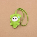 Green cartoon emoji leather luggage tag with sweat drop expression and stitched edge - Grass Green