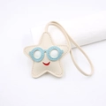 Star-shaped leather charm with glasses detail and contrast stitching for bags - Beige Blue