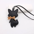 Detail of creative leather fox charm with neat stitching and a cute brown bowtie - Lanyard Bow Fox / Black