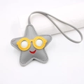 Star-shaped grey leather bag charm with yellow glasses detail and red smiley face - Grey Yellow