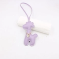 Detail of lavender leather giraffe keychain with gold chain and matching lanyard - Taro Purple