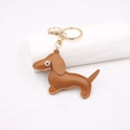 Minimalist brown leather dachshund keychain with gold metal clasp for bags and keys - Thick Dachshund / Brown