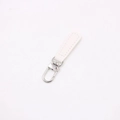 White leather strap keychain with silver metal spring gate buckle and swivel ring - White