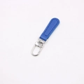 Detail of blue leather zipper pull with silver swivel lobster clasp for bags - Sapphire Blue