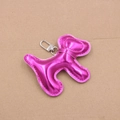 Metallic pink PU leather dog-shaped keychain charm with silver lobster clasp - Dog Style / Rose Red