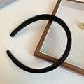 French style minimalist black thick headband with matte leather texture for women - Black
