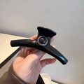 Elegant large black glossy hair claw clip with silver circular accent for women's updos - Black Decorative Button / Black