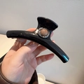 Large black glossy hair claw clip with vintage relief metal buckle for women - Coffee Decorative Button / Black