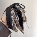 Elegante pinza para el cabello con lazo de leopardo y cintas de satén negro para mujer - Café Leopardo Pequeño