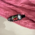 Close-up of a checkered fabric hair clip featuring red cherry and green leaf accents - Black Plaid Water Drop Clip
