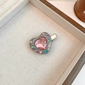Detail shot of heart-shaped hair clip with colorful rhinestones in a wooden jewelry box - Colorful Rhinestone Gray Heart