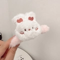 Lindo clip de pelo de conejo de peluche blanco para mujer con corazones rosas bordados y suave - Estilo Conejo (D-4765-1)