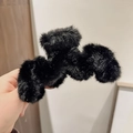 Grande molletta per capelli in peluche nero con morbida pelliccia sintetica per capelli folti - Nero