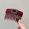 Detail of elegant wine red acrylic hair comb with sparkling square rhinestone buckle - Burgundy