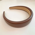 Detail view of the brown PU leather headband with non-slip velvet lining and padded design - Dark Coffee