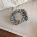 Close-up of grey tweed hair claw clip with golden bow charm and hollow design detail - Square Style (D-5427-3 Square Claw Clip)