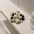 Polka dot floral hair tie with large white pearl on an elegant white pedestal - Hair Tie / White (D-5482-2)