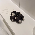 Detail of polka dot flower hair claw with satin fabric and center pearl accent - Hair Claw / Black (D-5482-3)