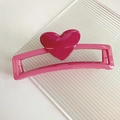 Pinza de pelo corazón rosa 13cm diseño rectangular de gran tamaño para cabello grueso - Rosa Brillante (D-4266-2)